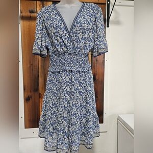 Max Studio Blue and Cream Floral Midi Dress